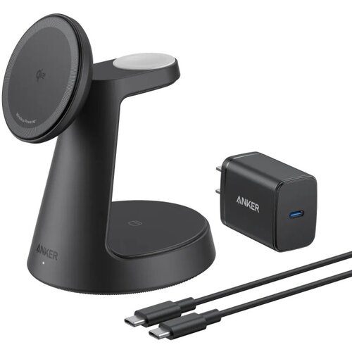 Anker MagGo Bezicni Dock Stand 3u1, sa kablovima i zidnim punjacem, crni Slike