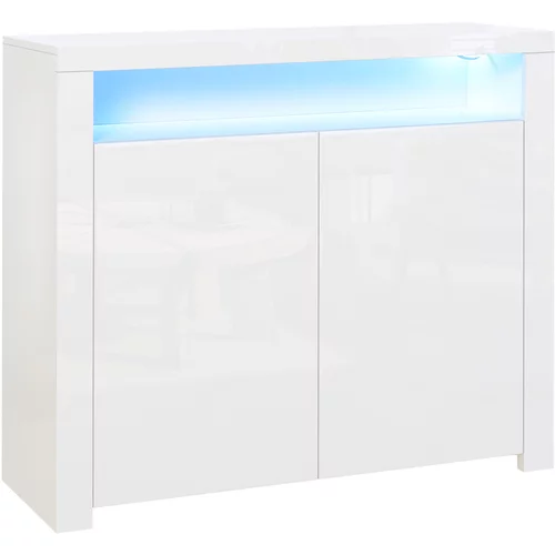 HOMCOM večnamenska omara za shranjevanje za predsobo, dnevno sobo ali kopalnico iz belega lesa, z barvnimi lučkami LED, 107x35x97cm, (20745495)
