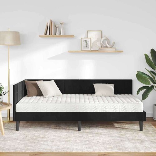 VidaXL Kutni krevetni okvir s madracem s uzglavljem 2 pcs Crna Bar&amp;scaron;un - Crna 90 x 190 cm Slike