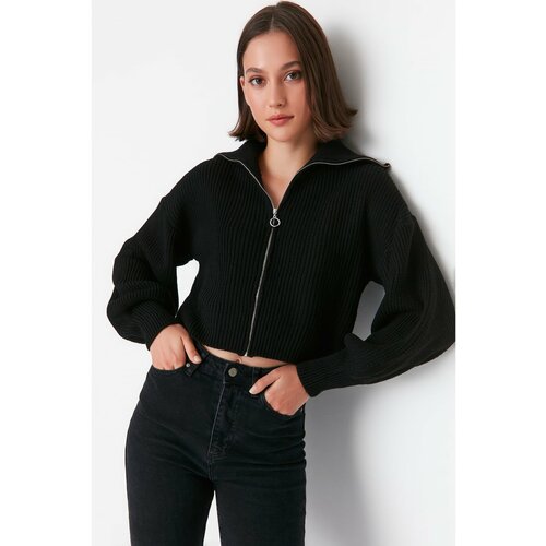Trendyol Black Zipper Detailed Knitwear Cardigan Slike