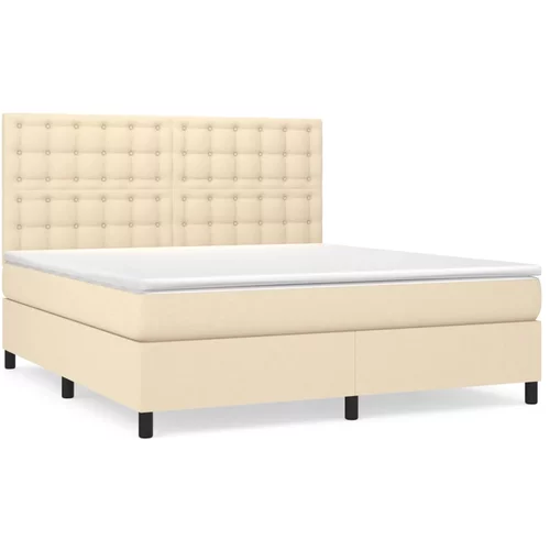 vidaXL Box spring postelja z vzmetnico krem 160x200 cm blago, (20892937)