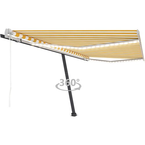vidaXL Avtomatska tenda LED + senzor 450x300 cm rumena/bela Cene