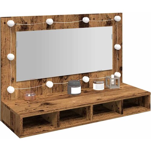 VidaXL Ormar s ogledalom i LED-om Staro drvo 90x31,5x62 cm Slike