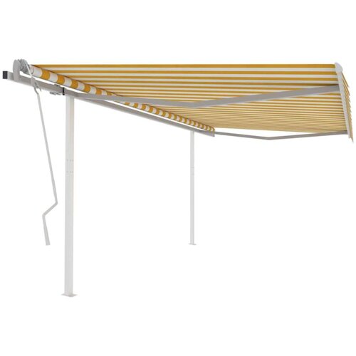 vidaXL Ročno zložljiva tenda s stebrički 4,5x3,5 m rumena in bela Cene