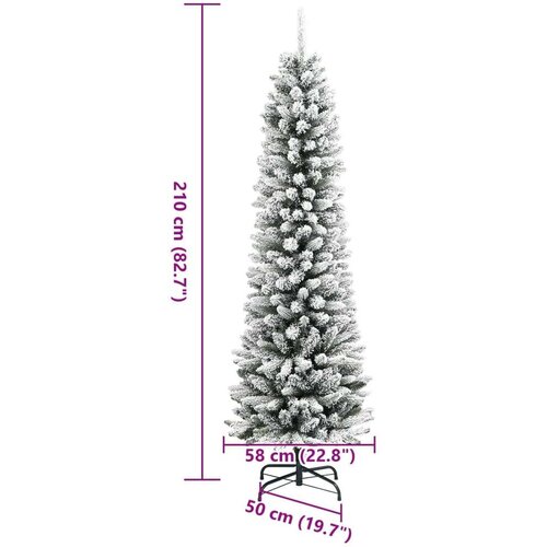 VidaXL Ozka umetna novoletna jelka s snegom 210 cm PVC in PE Slike