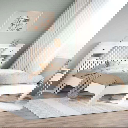 vidaXL Posteljni okvir brez vzmetnice bel 135x190 cm trdna borovina Cene