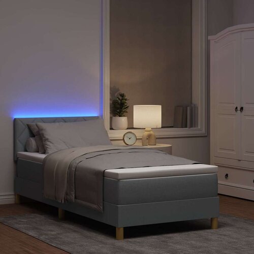  LED Box Spring Krevet Svijetlo siva 90 x 190 cm tkanina Slike