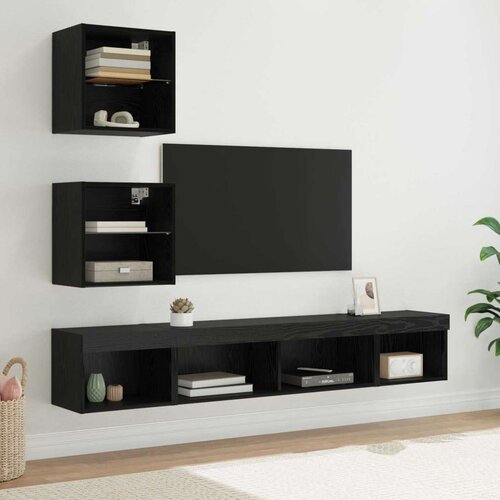 TV stenske enote z LED 5 pcs Črna Orehovina Konstruiran les, (5000132256) Cene