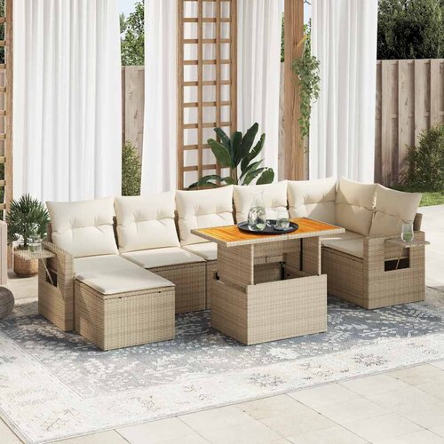 vidaXL 8-dijelni set vrtnih sofa od poliratana s jastucima bež Cijene