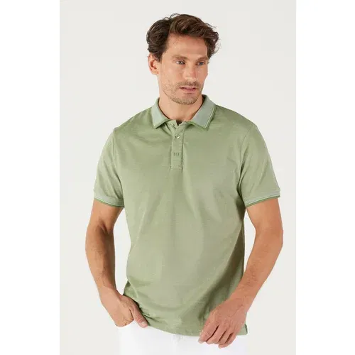 AC&Co / Altınyıldız Classics Men's Anti-shrink Cotton Fabric Slim Fit Slim Fit Green Roll-Up Polo Neck T-Shirt.