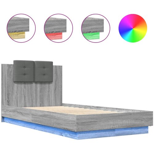 Maison Chic Posteljni okvir - Enojna postelja - Postelja za odrasle z vzglavjem in LED siva sonoma 75x190 cm, (21695552) Slike