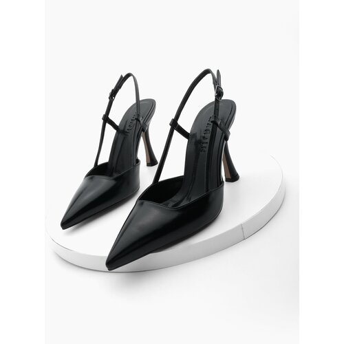 Marjin Women's Stiletto Pointed Toe Thin Heel Scarf Evening Dress Heeled Shoes Reney Black Slike
