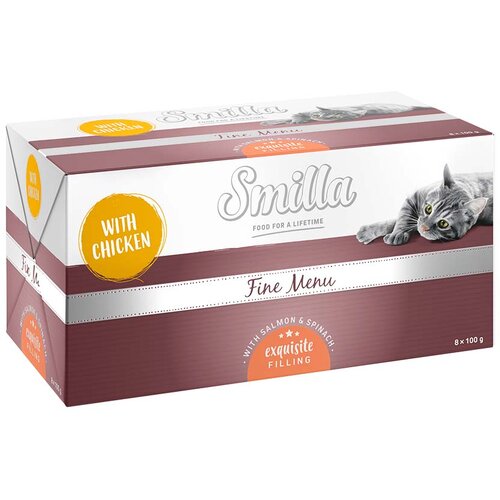 Smilla Ekonomično pakiranje: Fine Menu s neodoljivom jezgrom 24 x 100 g - Piletina, losos, &amp;scaron;pinat Slike