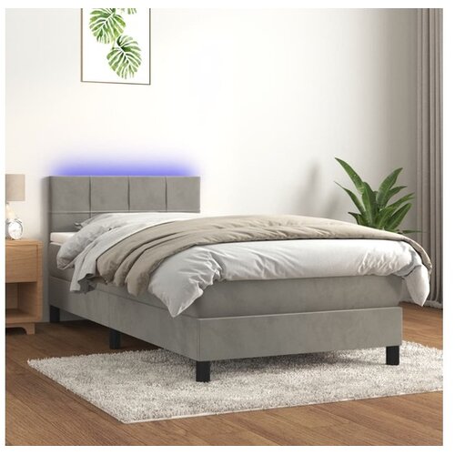  Box spring postelja z vzmetnico LED svetlo siva 80x200 cm žamet Cene