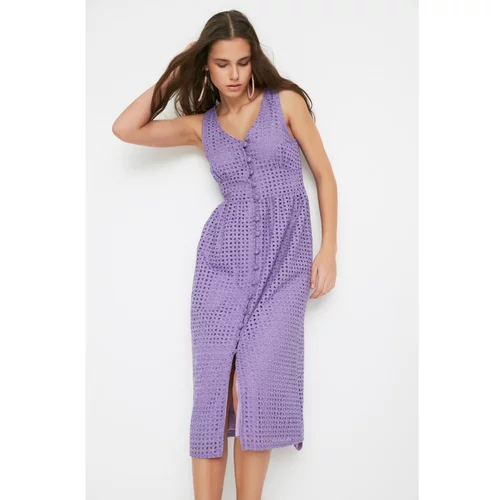 Trendyol Design Purple Buttoned Brode Dress