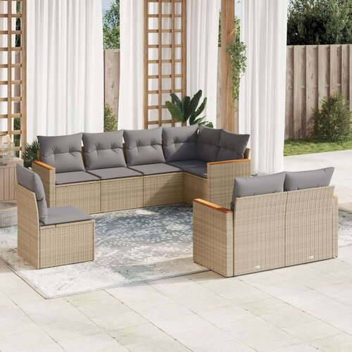  8-dijelni set vrtnih sofa s jastucima bež od poliratana Slike