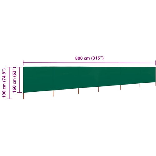  Vjetrobran sa 6 panela od tkanine 800 x 160 cm zeleni Slike