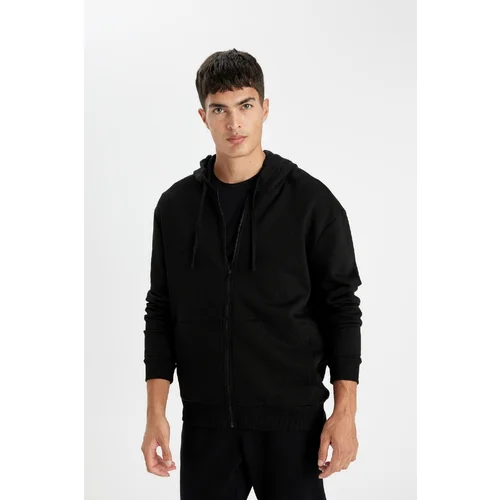 Defacto Comfort Fit Hooded Soft Furry Zippered Thick Sweatshirt