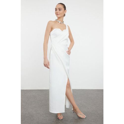 Trendyol White Satin Woven Elegant Evening Dress Cene