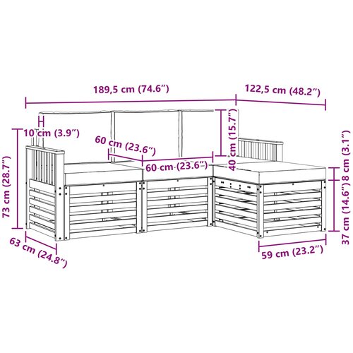  Set vanjskih sofa 4 kom. Prirodna i krem Bijela 189,5 x 122,5 x 73 cm Slike
