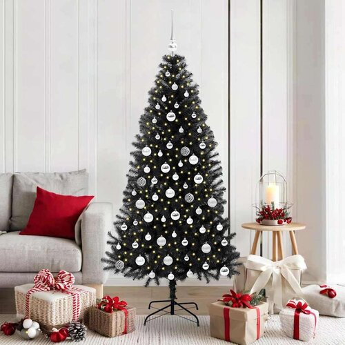 vidaXL Božično drevo med 300 LED z stojalom Črna 180 cm PVC Cene