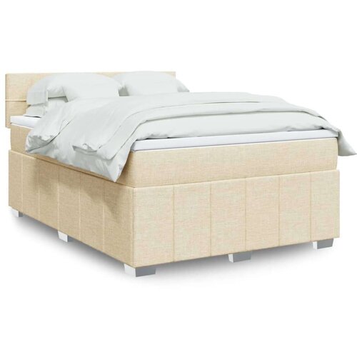 vidaXL Box spring postelja z vzmetnico krem 140x200 cm blago Cene