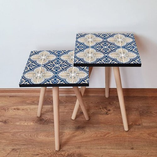 Hanah home 2Shp40 - Navy Blue Navy BlueWhiteCream Nesting Table (2 Pieces) Cene