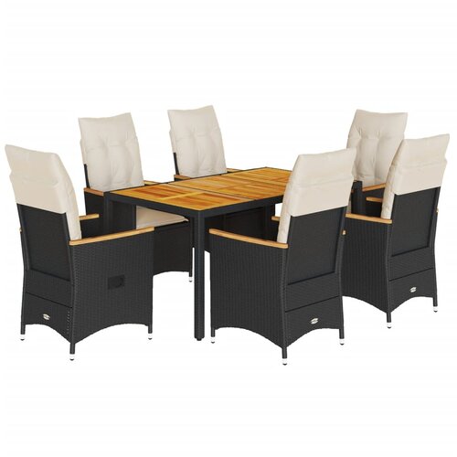  7-dijelni vrtni blagovaonski set s jastucima crni od poliratana Crna 150 x 90 x 75 cm Slike