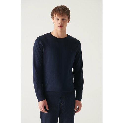 Avva Men's Navy Blue Crew Neck Wool Blended Standard Fit Normal Cut Knitwear Sweater Slike