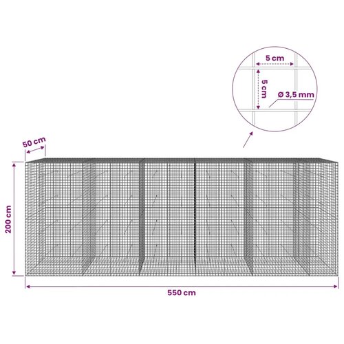  Gabion s žicom debljine 3 5 mm i mrežom 5x5 cm 550x50x200 cm - 50 cm 200 cm 550 cm Slike