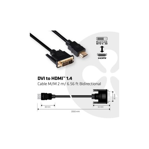 Club3d DVI Priključni kabel [1x Mu&amp;scaron;ki konektor DVI-D - 1x Mu&amp;scaron;ki konektor HDMI] 2 m Crna Slike