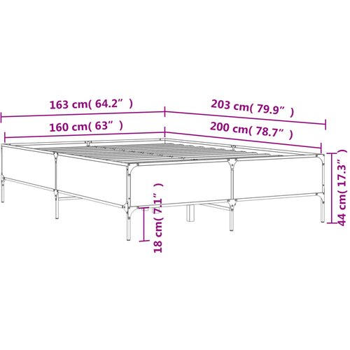  Okvir kreveta boja hrasta 160x200 cm konstruirano drvo i metal Smeđa 160 x 200 cm Slike