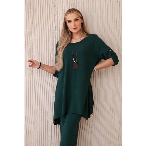 Kesi Women&amp;#039;s set blouse with pendant + trousers - dark green Slike