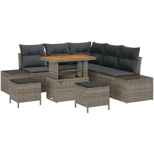  8-dijelni vrtni kauč set s jastučićima sivi poli rattan akacija 2-sjedni vrtni kauč s jastučićima sivi poli rattan 3-dijelni v Cene