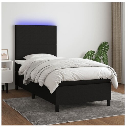  Box spring postelja z vzmetnico LED črna 80x200 cm blago Cene
