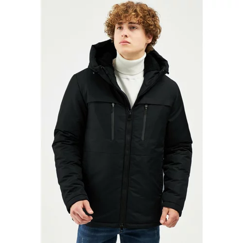 River Club Men's Black Shearling Water And Windproof Hooded Winter Coat &; Coat & Parka