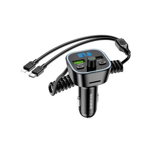 FM transmiter Bluetooth sa USB punjaćem i kablom Type-C + iPhone/lightning BOROFONE BC45 Prestige QC3.0 2-in-1 carwith black Slike