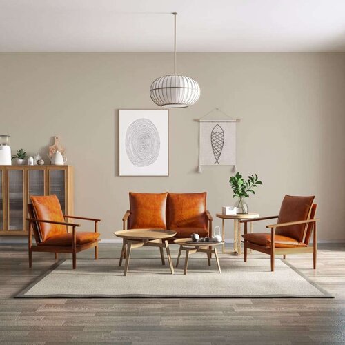  3-dijelni set sofa od prave kože i masivnog drva bagrema smeđi Cijene