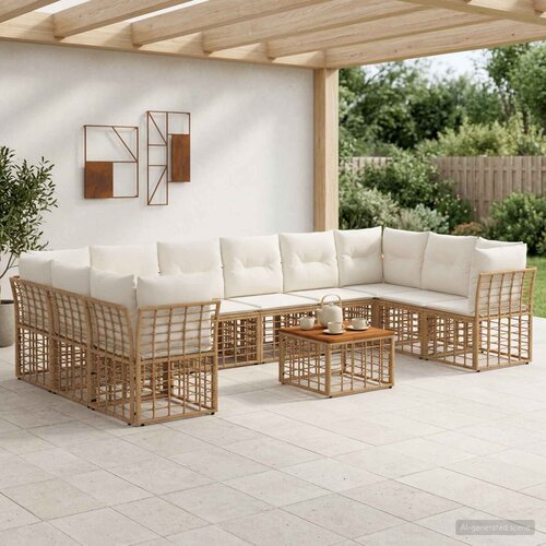  Set vanjskih sofa 11 kom. Prirodna i krema bijela Poliester Cene