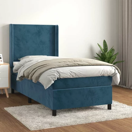 Box spring postelja z vzmetnico temno modra 80x200 cm žamet