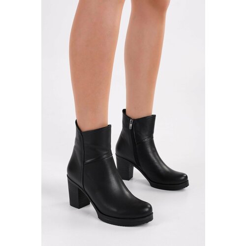 Shoeberry Women's Hero Black Genuine Leather Daily Heeled Boots Slike