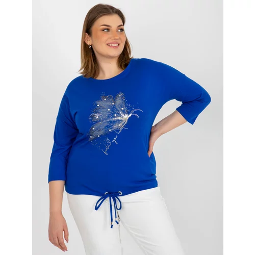 Fashion Hunters Dark blue blouse plus size with application and print
