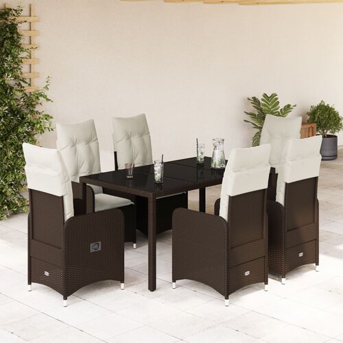 VidaXL 7-dijelni vrtni bistro set od poliratana s jastucima smeđi Slike