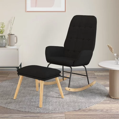 vidaXL Gugalni stol s stolčkom za noge črna blago