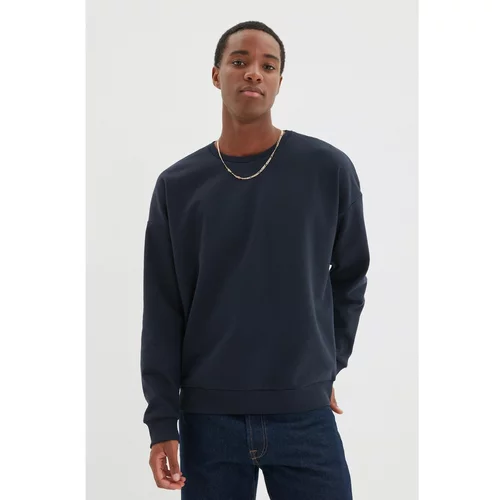 Trendyol Navy Blue Men's Oversize Long Sleeve Crew Neck Printed Sweatshirt