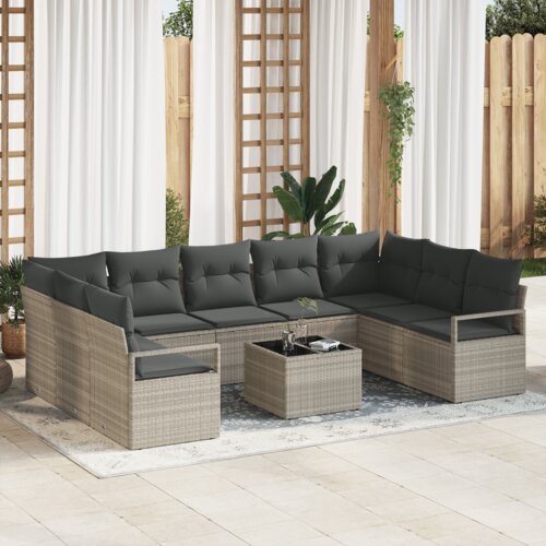vidaXL 10-delni set vrtnarskih sofa s blazinami sivo poli ratan Cene