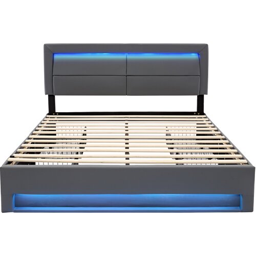 Lumor Postelja s predalom 140x190 cm iz umetnega usnja – z LED in žičnim + brezžičnim polnjenjem – siva, (22151182) Cene