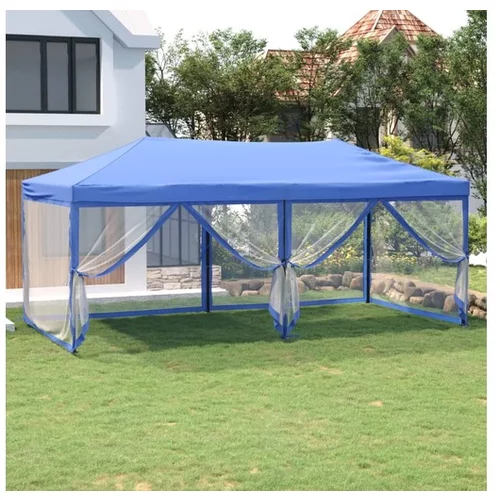  Zložljiv vrtni šotor s stranicami moder 3x6 m