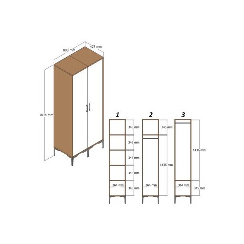 Hanah home kumsal rs - walnut, anthracite walnutanthracite wardrobe Slike