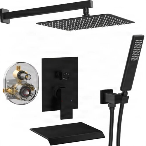 ELITE EDITION Tu&amp;scaron; sistem BSW1679 v mat črni izvedbi z 30 cm nadglavno slapno prho, ročno prho in termostatsko armaturo Slike